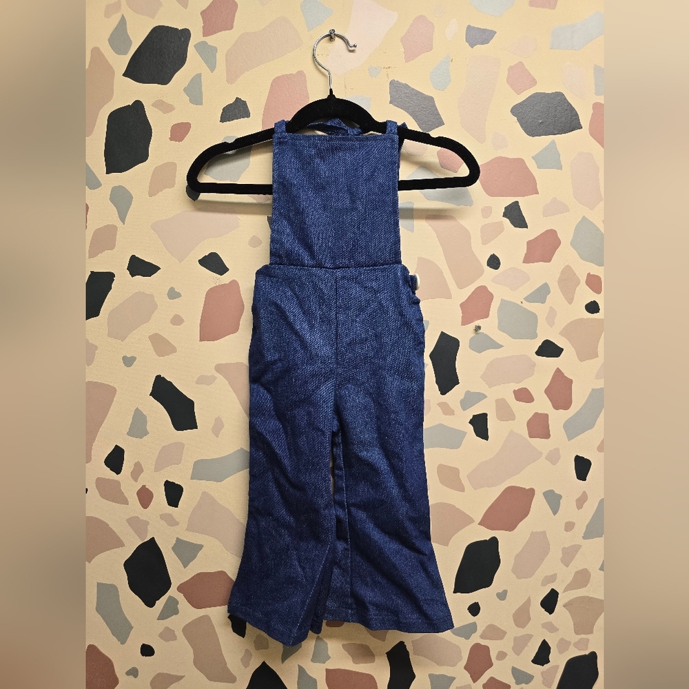 Blue faux denim overalls